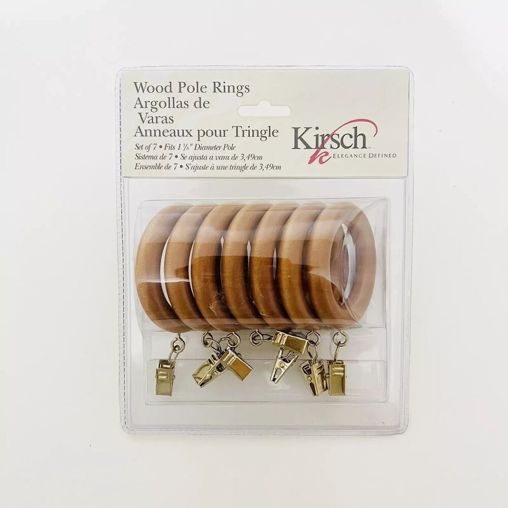 Kirsch Elegance Defined NEW Wood Pole Curtain Rings Set Of 7 Warm Oak
